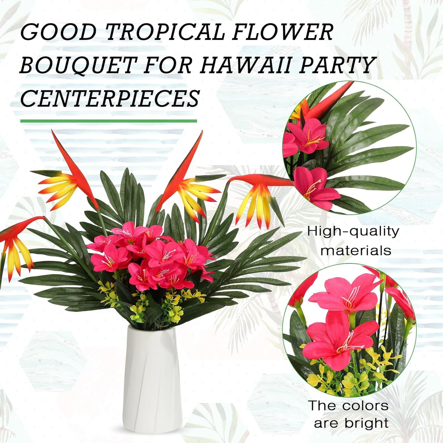 12 Set/ 48 Pcs Artificial Tropical Flower Bouquets Bulk for Hawaii Centerpieces Bird of Paradise Lily Bouquet Permanent Flower Tropical Plant Party Office Home Decor (Multiple Color)