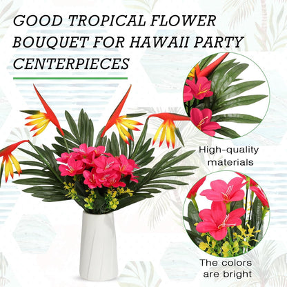 12 Set/ 48 Pcs Artificial Tropical Flower Bouquets Bulk for Hawaii Centerpieces Bird of Paradise Lily Bouquet Permanent Flower Tropical Plant Party Office Home Decor (Multiple Color)