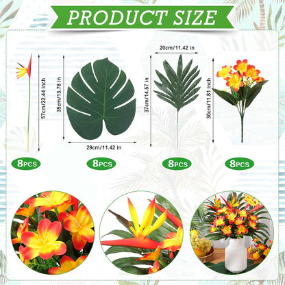 12 Set/ 48 Pcs Artificial Tropical Flower Bouquets Bulk for Hawaii Centerpieces Bird of Paradise Lily Bouquet Permanent Flower Tropical Plant Party Office Home Decor (Multiple Color)