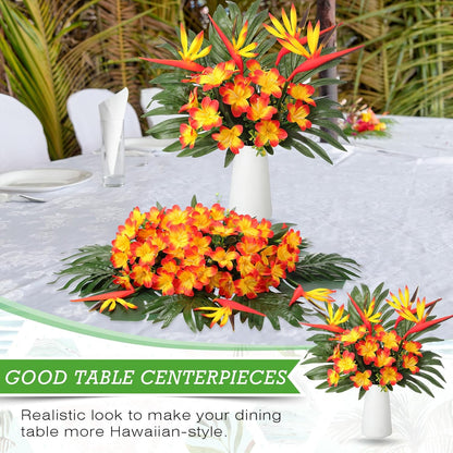 12 Set/ 48 Pcs Artificial Tropical Flower Bouquets Bulk for Hawaii Centerpieces Bird of Paradise Lily Bouquet Permanent Flower Tropical Plant Party Office Home Decor (Multiple Color)