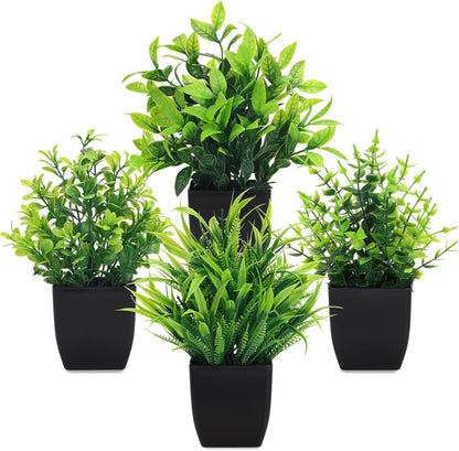Fake Plants 4 Packs Small Faux Potted Flower Daisy with Eucalyptus Leaves Decorations for Desk Bathroom Office Home Room Table Decor Indoor Outdoor