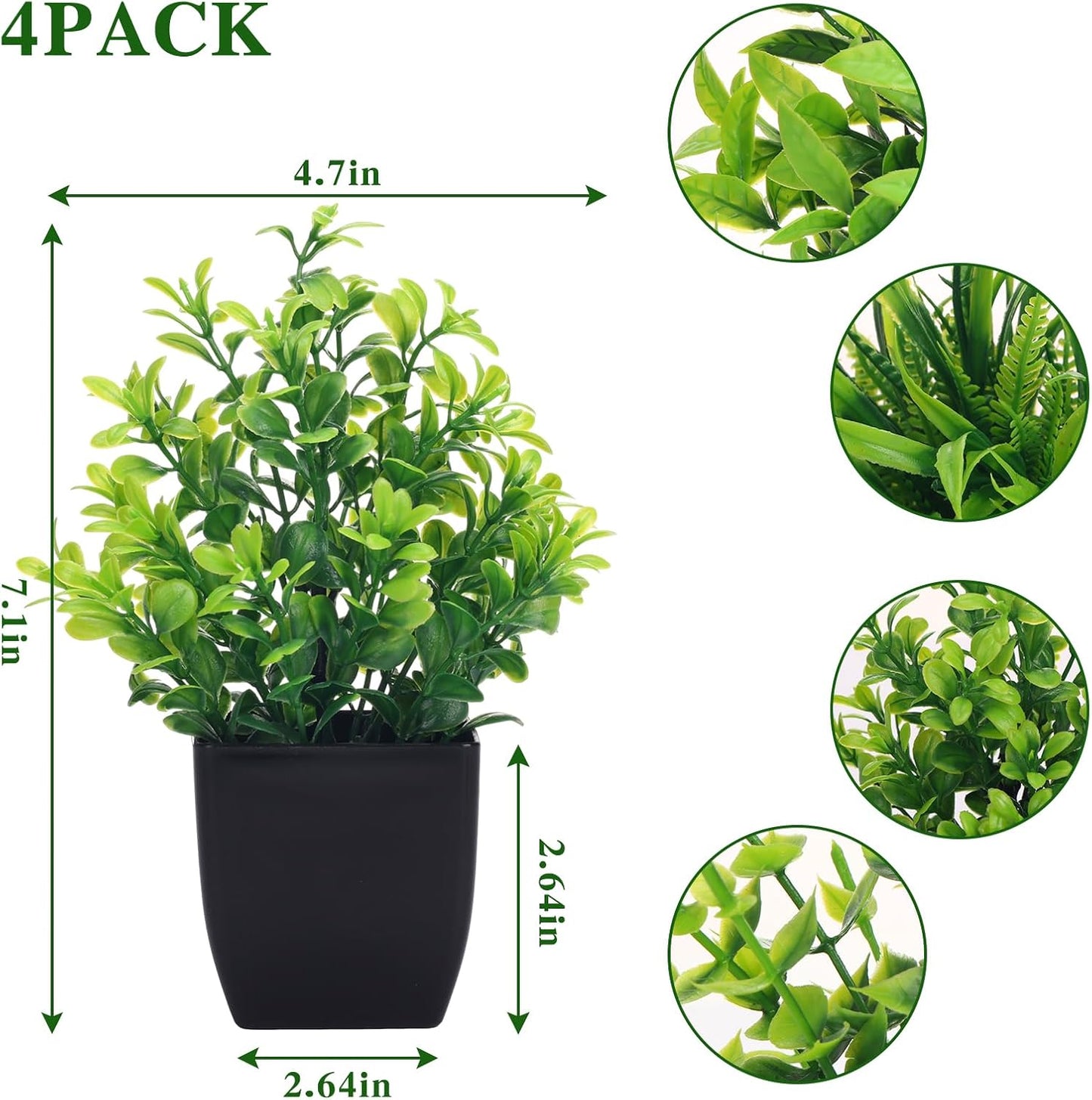 Fake Plants 4 Packs Small Faux Potted Flower Daisy with Eucalyptus Leaves Decorations for Desk Bathroom Office Home Room Table Decor Indoor Outdoor
