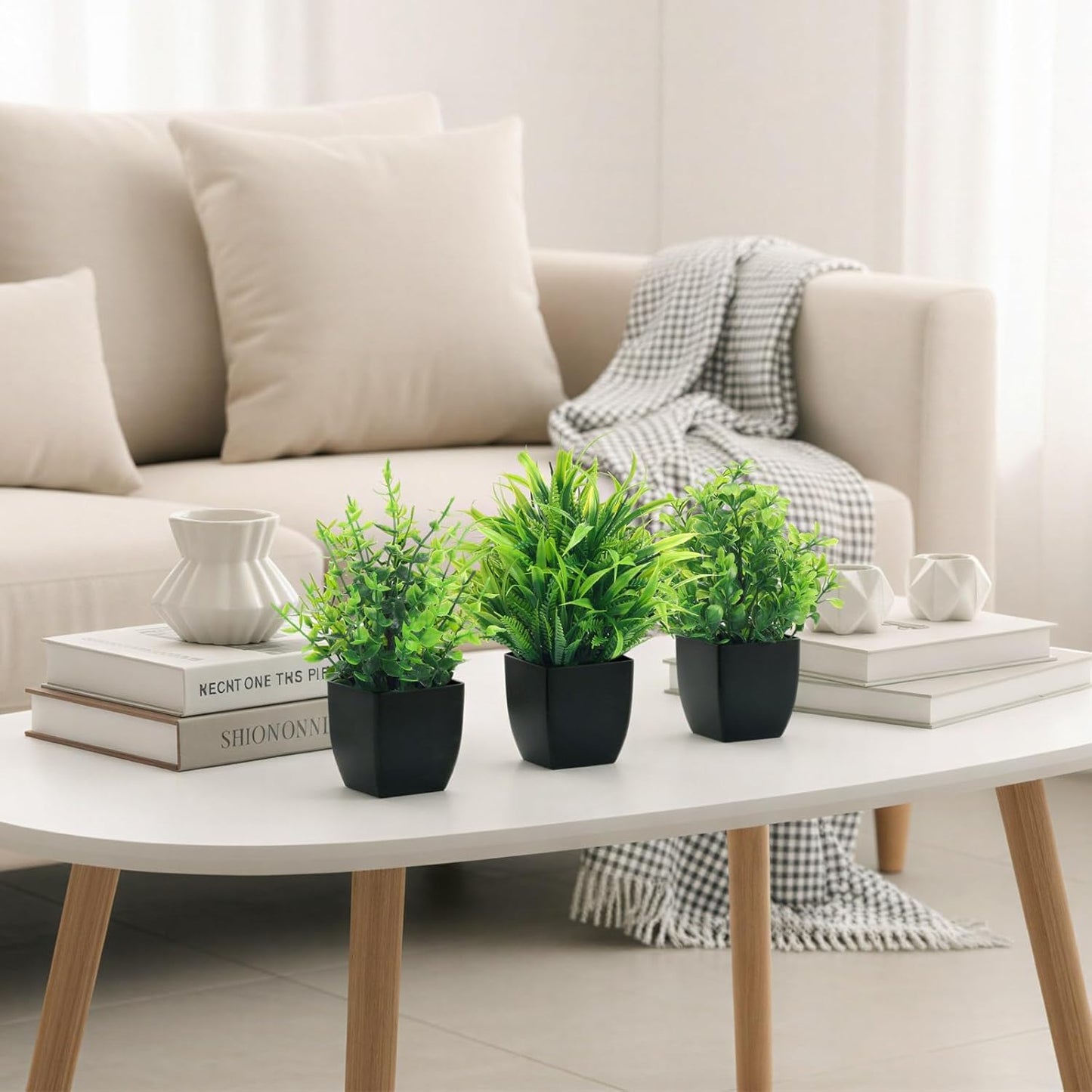 Fake Plants 4 Packs Small Faux Potted Flower Daisy with Eucalyptus Leaves Decorations for Desk Bathroom Office Home Room Table Decor Indoor Outdoor