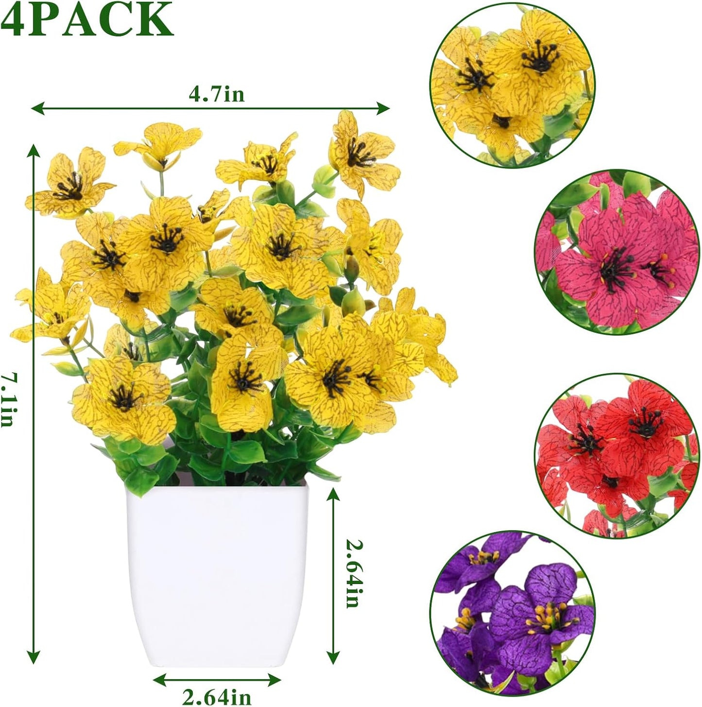Fake Plants 4 Packs Small Faux Potted Flower Daisy with Eucalyptus Leaves Decorations for Desk Bathroom Office Home Room Table Decor Indoor Outdoor