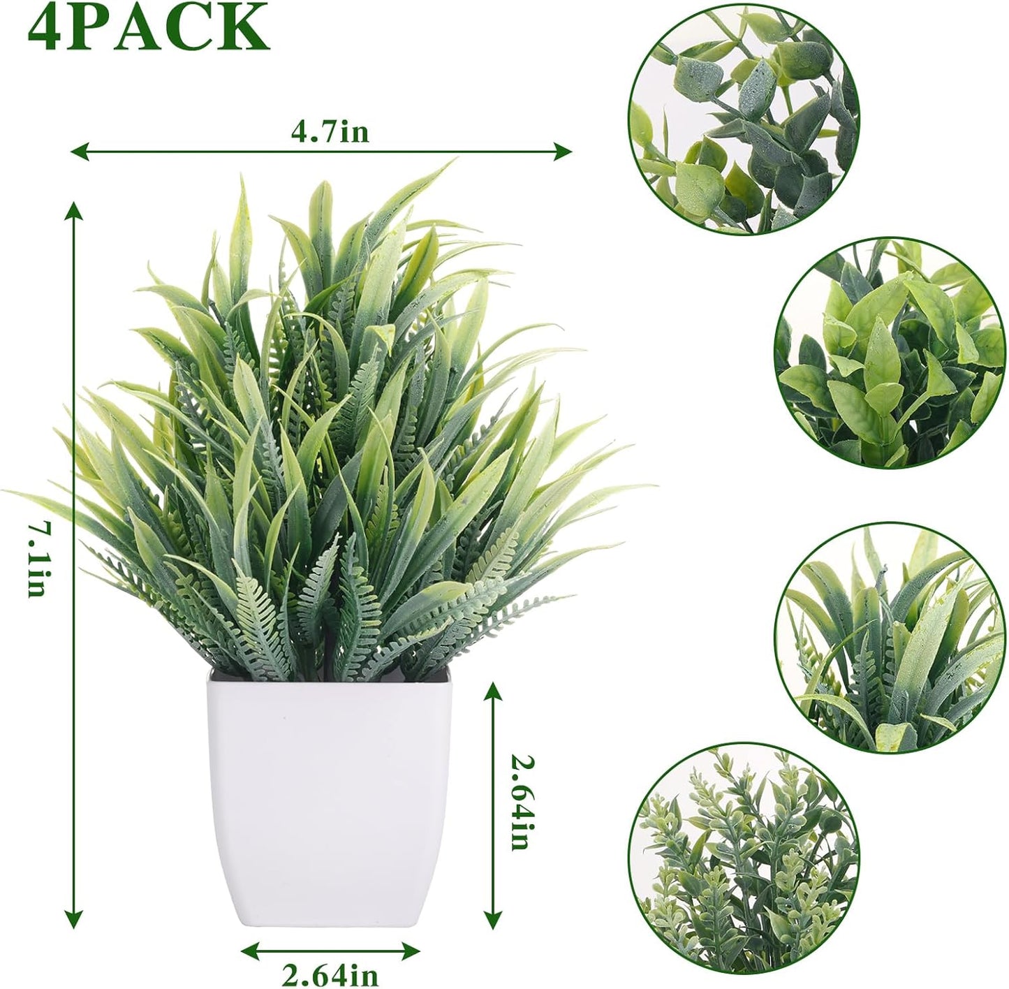 Fake Plants 4 Packs Small Faux Potted Flower Daisy with Eucalyptus Leaves Decorations for Desk Bathroom Office Home Room Table Decor Indoor Outdoor