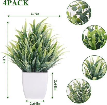 Fake Plants 4 Packs Small Faux Potted Flower Daisy with Eucalyptus Leaves Decorations for Desk Bathroom Office Home Room Table Decor Indoor Outdoor