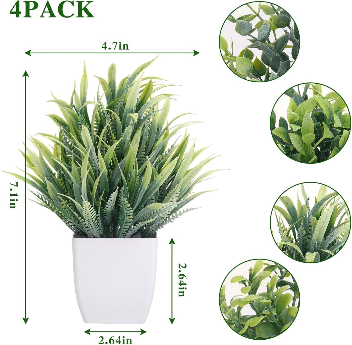 Fake Plants 4 Packs Small Faux Potted Flower Daisy with Eucalyptus Leaves Decorations for Desk Bathroom Office Home Room Table Decor Indoor Outdoor