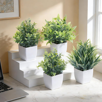 Fake Plants 4 Packs Small Faux Potted Flower Daisy with Eucalyptus Leaves Decorations for Desk Bathroom Office Home Room Table Decor Indoor Outdoor