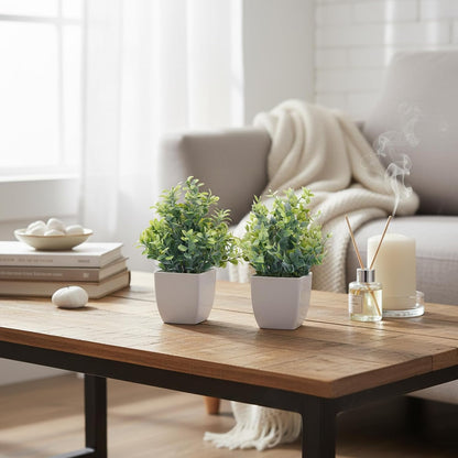 Fake Plants 4 Packs Small Faux Potted Flower Daisy with Eucalyptus Leaves Decorations for Desk Bathroom Office Home Room Table Decor Indoor Outdoor