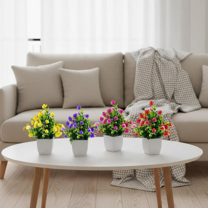 Fake Plants 4 Packs Small Faux Potted Flower Daisy with Eucalyptus Leaves Decorations for Desk Bathroom Office Home Room Table Decor Indoor Outdoor