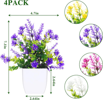Fake Plants 4 Packs Small Faux Potted Flower Daisy with Eucalyptus Leaves Decorations for Desk Bathroom Office Home Room Table Decor Indoor Outdoor
