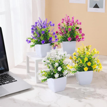 Fake Plants 4 Packs Small Faux Potted Flower Daisy with Eucalyptus Leaves Decorations for Desk Bathroom Office Home Room Table Decor Indoor Outdoor