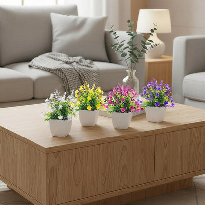 Fake Plants 4 Packs Small Faux Potted Flower Daisy with Eucalyptus Leaves Decorations for Desk Bathroom Office Home Room Table Decor Indoor Outdoor