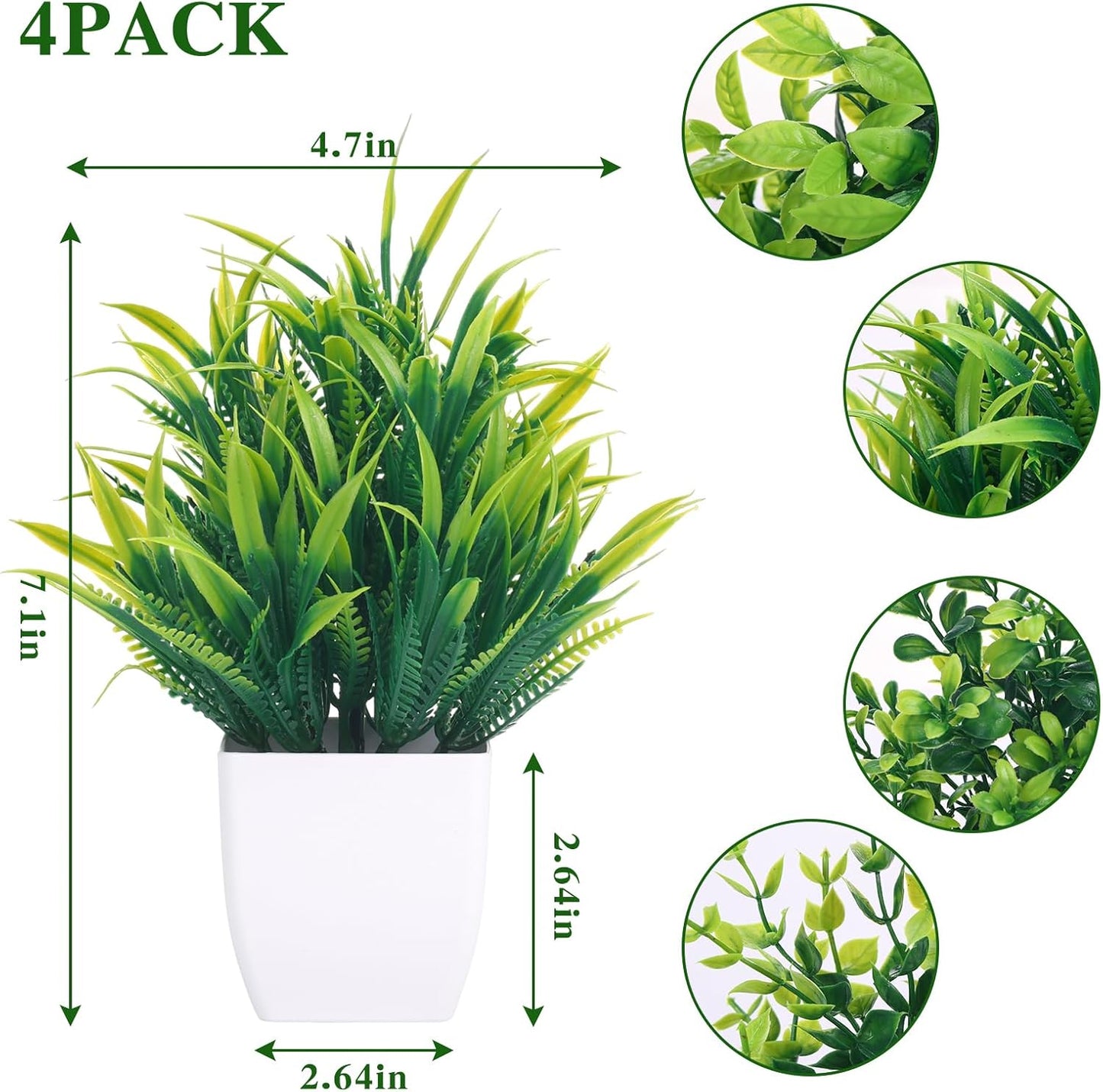 Fake Plants 4 Packs Small Faux Potted Flower Daisy with Eucalyptus Leaves Decorations for Desk Bathroom Office Home Room Table Decor Indoor Outdoor
