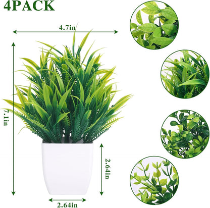 Fake Plants 4 Packs Small Faux Potted Flower Daisy with Eucalyptus Leaves Decorations for Desk Bathroom Office Home Room Table Decor Indoor Outdoor