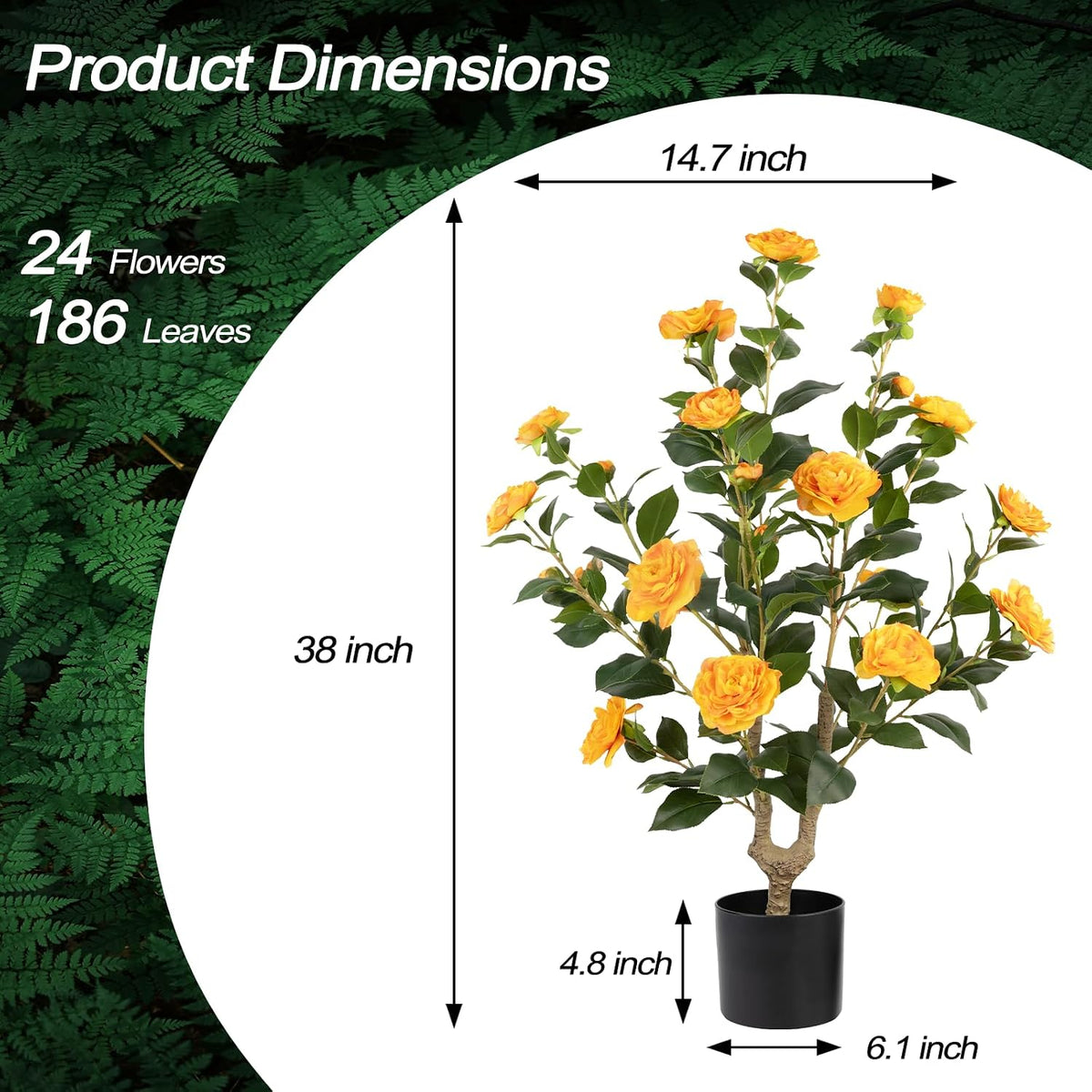 Artificial Camellia Tree 2 Pack - Realistic Camellia Plants in Pot with Orange Flowers, Lifelike Faux Greenery for Living Room, Patio, or Wedding, Orange