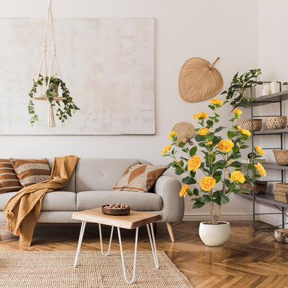 Artificial Camellia Tree 2 Pack - Realistic Camellia Plants in Pot with Orange Flowers, Lifelike Faux Greenery for Living Room, Patio, or Wedding, Orange