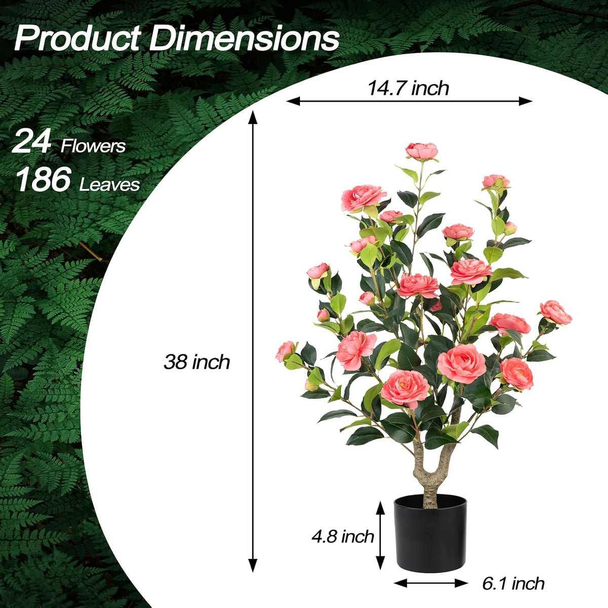 Artificial Camellia Tree 2 Pack - Realistic Camellia Plants in Pot with Orange Flowers, Lifelike Faux Greenery for Living Room, Patio, or Wedding, Orange