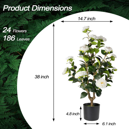 Artificial Camellia Tree 2 Pack - Realistic Camellia Plants in Pot with Orange Flowers, Lifelike Faux Greenery for Living Room, Patio, or Wedding, Orange
