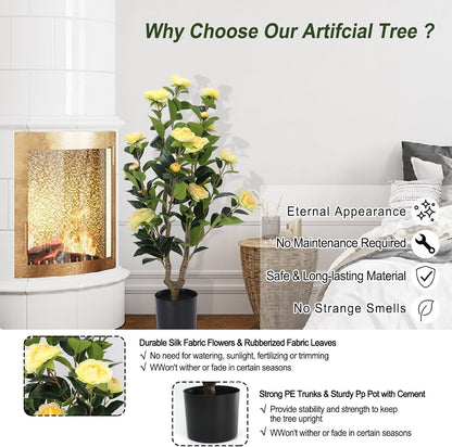 Artificial Camellia Tree 2 Pack - Realistic Camellia Plants in Pot with Orange Flowers, Lifelike Faux Greenery for Living Room, Patio, or Wedding, Orange