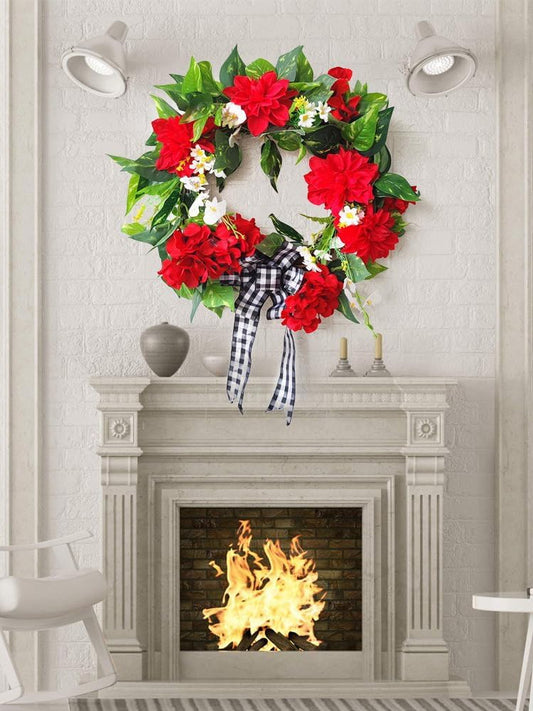 17.7 inch Artificial Spring Summer Wreaths, Red Geranium Wreath for Front Door, Outdoor Geranium Wreath Artificial Floral for Front Door Indoor Outdoor Home Farmhouse Decor