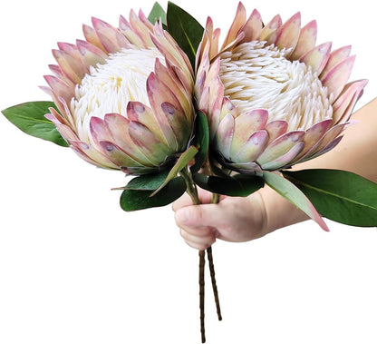 2 Pcs 21.65 Inch Big Artificial The King Protea Flowers Protea Cynaroides Artificial Flowers for Home Garden Wedding Party Office Decor (Rose Red)