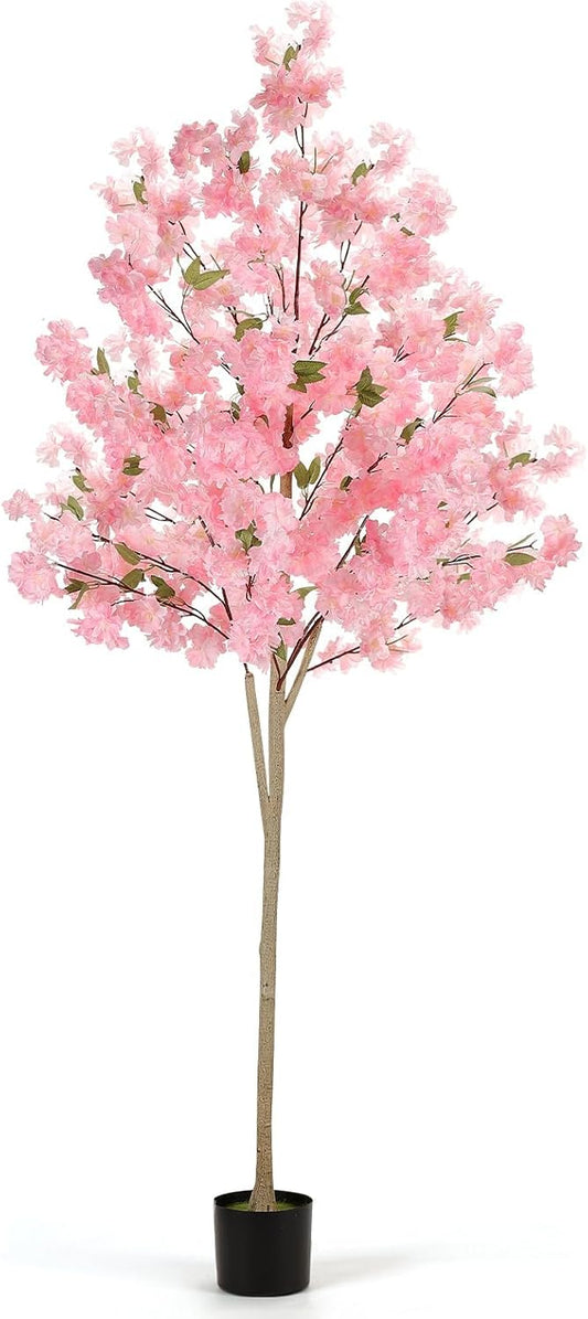 Artificial Cherry Blossom Tree, 6FT Pink Faux Sakura Tree with Pot, Realistic Silk Cherry Blossom Tree for Indoor Outdoor Home Office Garden Decor, Wedding Party Event Decoration, Faux Flower Tree