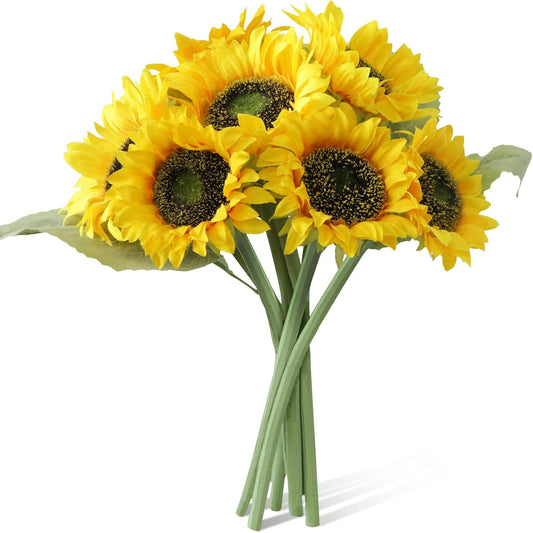 Realistic Silk Sunflowers Artificial Flowers,12.6''Fake Sunflowers with Adjustable Long Stem&Detachable Flower Head,Perfect for Home Decor,Wedding,DIY,Sunflowers Decoration for Indoor&Outdoor
