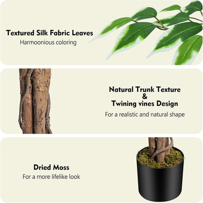 7ft Large Ficus Artificial Trees with Natural Curved Trunks, 84" Tall Lush Faux Tree for Home Decor Indoor, Green Lifelike Fake Ficus Tree 1pcs