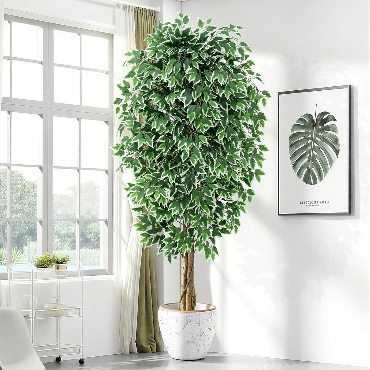 7ft Large Ficus Artificial Trees with Natural Curved Trunks, 84" Tall Lush Faux Tree for Home Decor Indoor, Green Lifelike Fake Ficus Tree 1pcs
