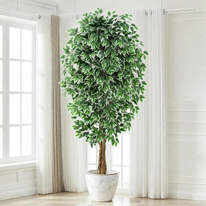 7ft Large Ficus Artificial Trees with Natural Curved Trunks, 84" Tall Lush Faux Tree for Home Decor Indoor, Green Lifelike Fake Ficus Tree 1pcs