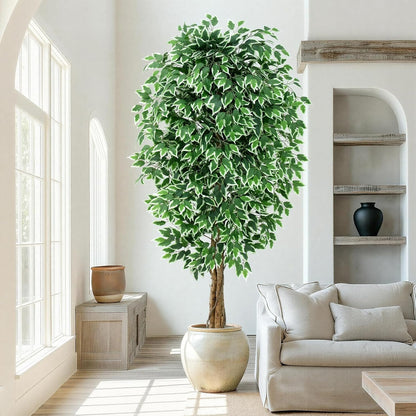 7ft Large Ficus Artificial Trees with Natural Curved Trunks, 84" Tall Lush Faux Tree for Home Decor Indoor, Green Lifelike Fake Ficus Tree 1pcs