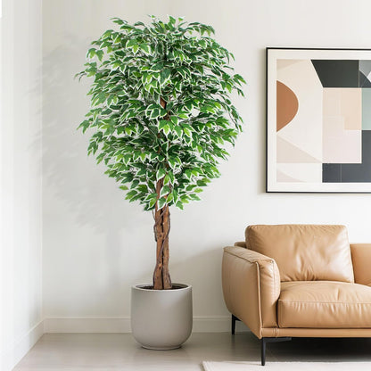 7ft Large Ficus Artificial Trees with Natural Curved Trunks, 84" Tall Lush Faux Tree for Home Decor Indoor, Green Lifelike Fake Ficus Tree 1pcs