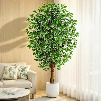 7ft Large Ficus Artificial Trees with Natural Curved Trunks, 84" Tall Lush Faux Tree for Home Decor Indoor, Green Lifelike Fake Ficus Tree 1pcs