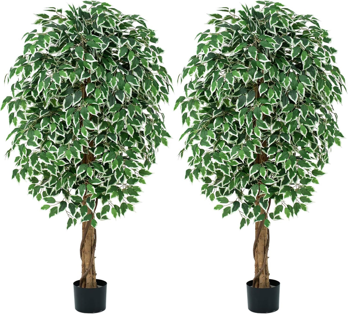 7ft Large Ficus Artificial Trees with Natural Curved Trunks, 84" Tall Lush Faux Tree for Home Decor Indoor, Green Lifelike Fake Ficus Tree 1pcs