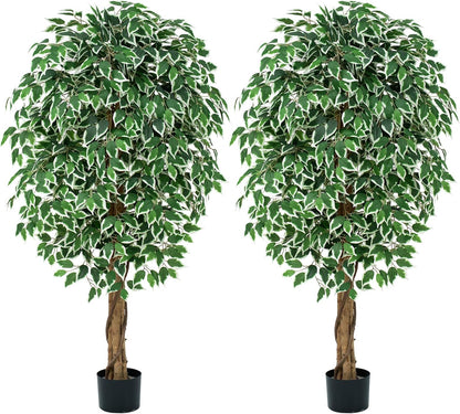 7ft Large Ficus Artificial Trees with Natural Curved Trunks, 84" Tall Lush Faux Tree for Home Decor Indoor, Green Lifelike Fake Ficus Tree 1pcs