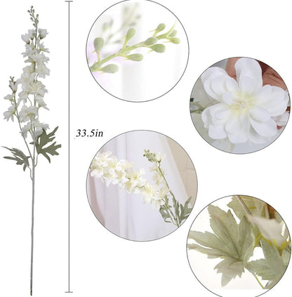 33.5in 6pcs Fake Flowers Delphinium Artificial Flowers Silk Flowers Larkspur Artificial Flowers Long Stem Flowers for Tall Vase Home Wedding Party Decor White