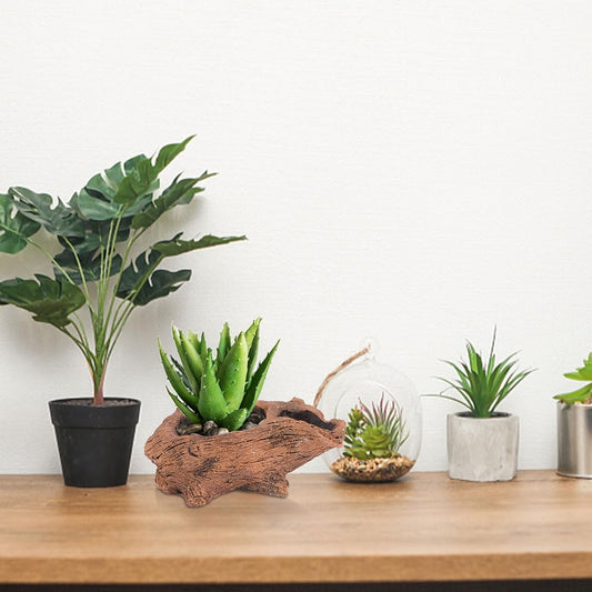 Driftwood Stump Log Concrete Planter Vintage Imitation Wood Texture Driftwood Succulent Planter Flower Pot for Home Indoor Outdoor Garden Decor