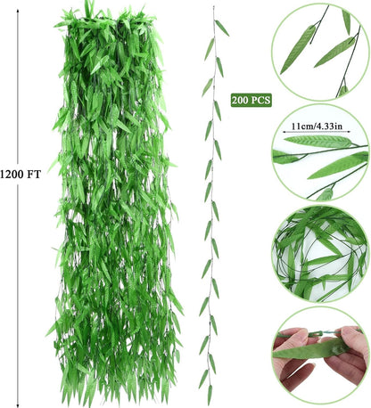 50pcs 300FT Artificial Vine Hanging Greenery Garland Jungle Vines Faux Willow Rattan Vine Artificial Leaves Garland Aestheti Fake Flowers Foliage for Garden Wedding Party Balcony Jungle Decor