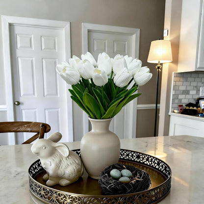 20pcs White Tulips Artificial Flowers 13 Inch PU Fake Flowers Fake Tulips