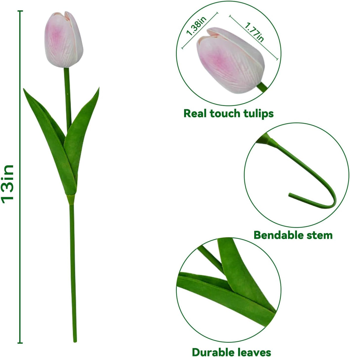 20pcs White Tulips Artificial Flowers 13 Inch PU Fake Flowers Fake Tulips