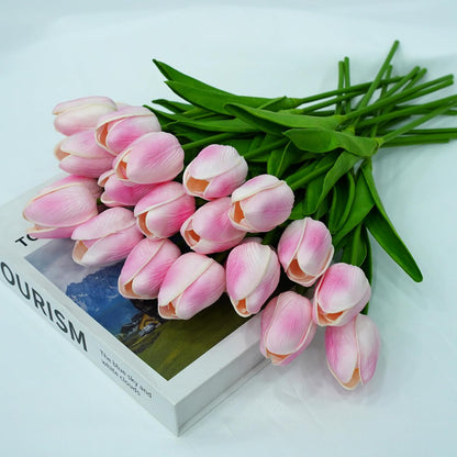 20pcs White Tulips Artificial Flowers 13 Inch PU Fake Flowers Fake Tulips