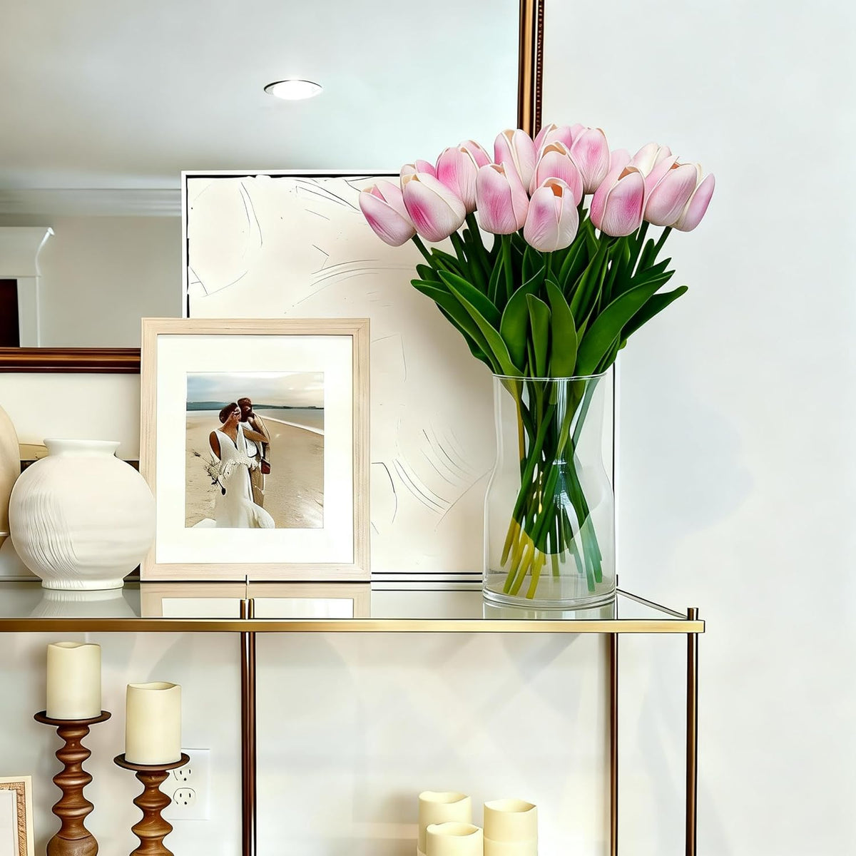 20pcs White Tulips Artificial Flowers 13 Inch PU Fake Flowers Fake Tulips