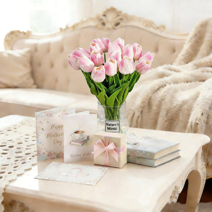 20pcs White Tulips Artificial Flowers 13 Inch PU Fake Flowers Fake Tulips