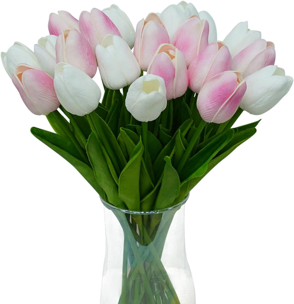 20pcs White Tulips Artificial Flowers 13 Inch PU Fake Flowers Fake Tulips
