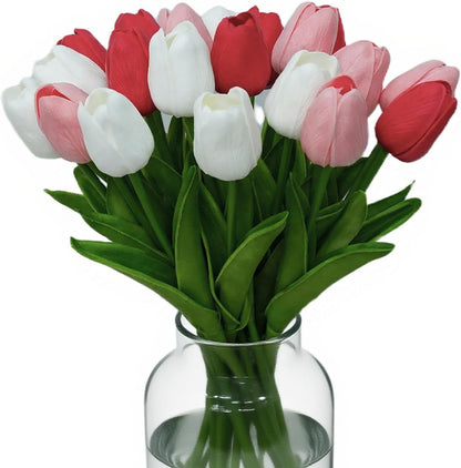 20pcs White Tulips Artificial Flowers 13 Inch PU Fake Flowers Fake Tulips