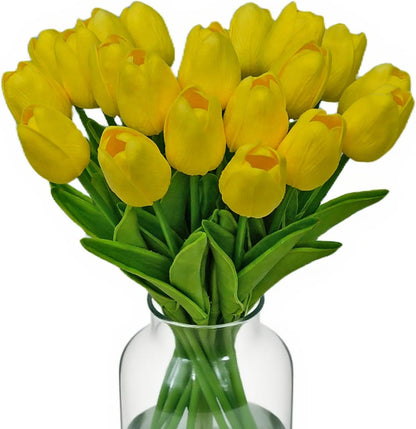 20pcs White Tulips Artificial Flowers 13 Inch PU Fake Flowers Fake Tulips