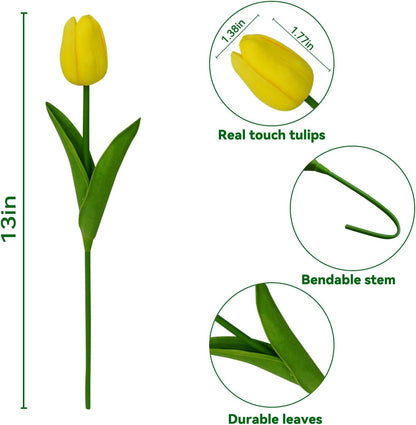 20pcs White Tulips Artificial Flowers 13 Inch PU Fake Flowers Fake Tulips