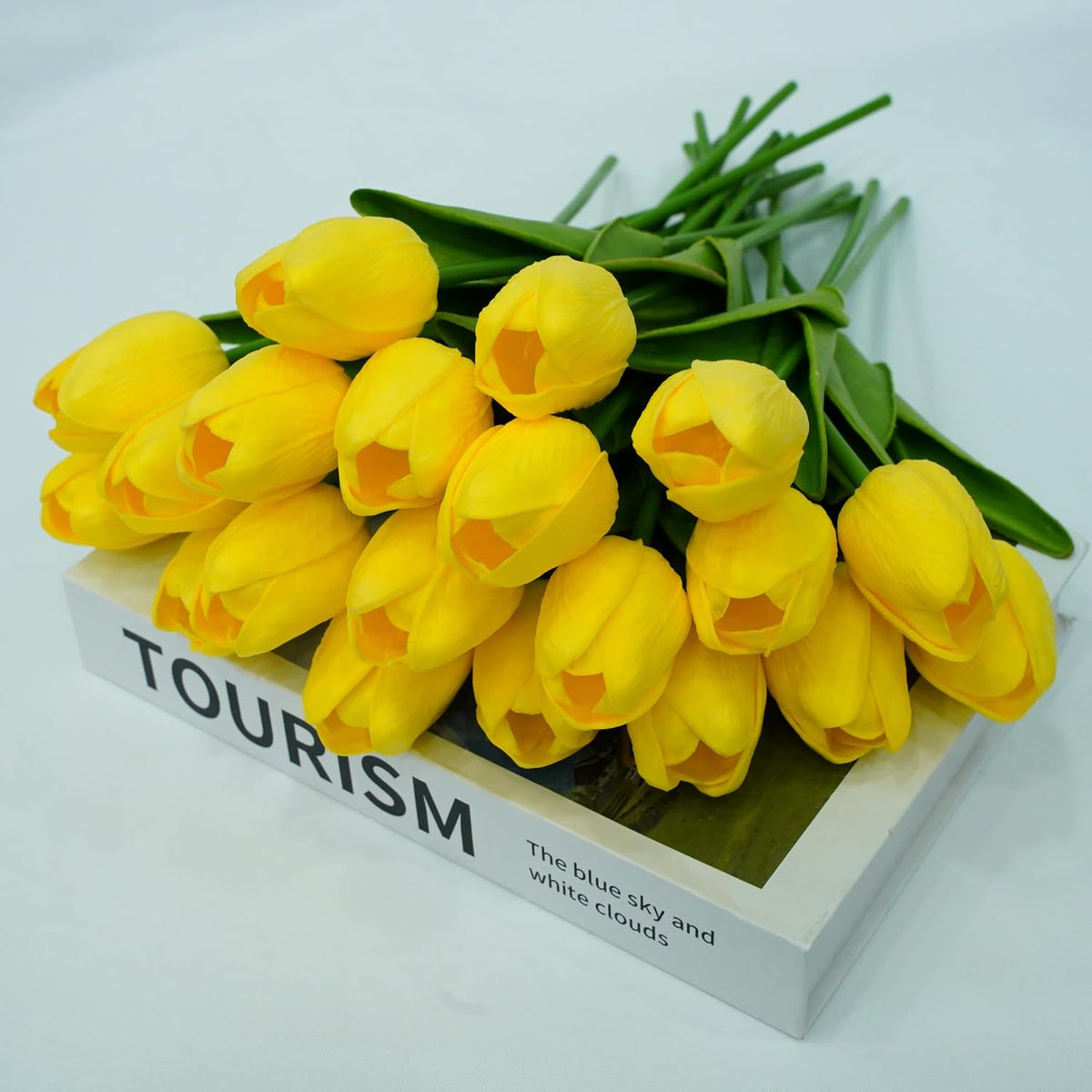 20pcs White Tulips Artificial Flowers 13 Inch PU Fake Flowers Fake Tulips