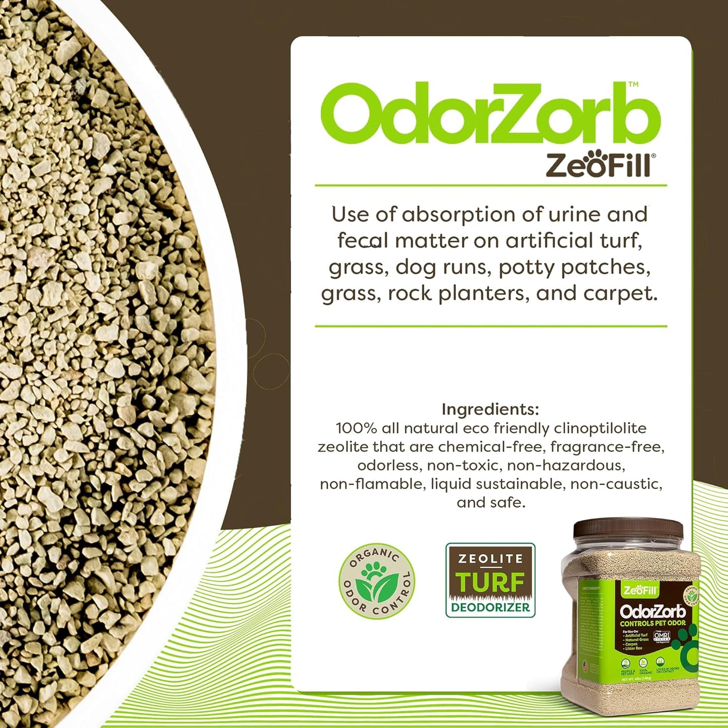 ® Artificial Turf Cleaner & Pet Odor Eliminator Premium Bundle – 8LBS OdorZorb, 1 Gal PE-51, 32oz PE-51 w/Nozzle – for Turf, Grass, Litter Box – Organic & Natural